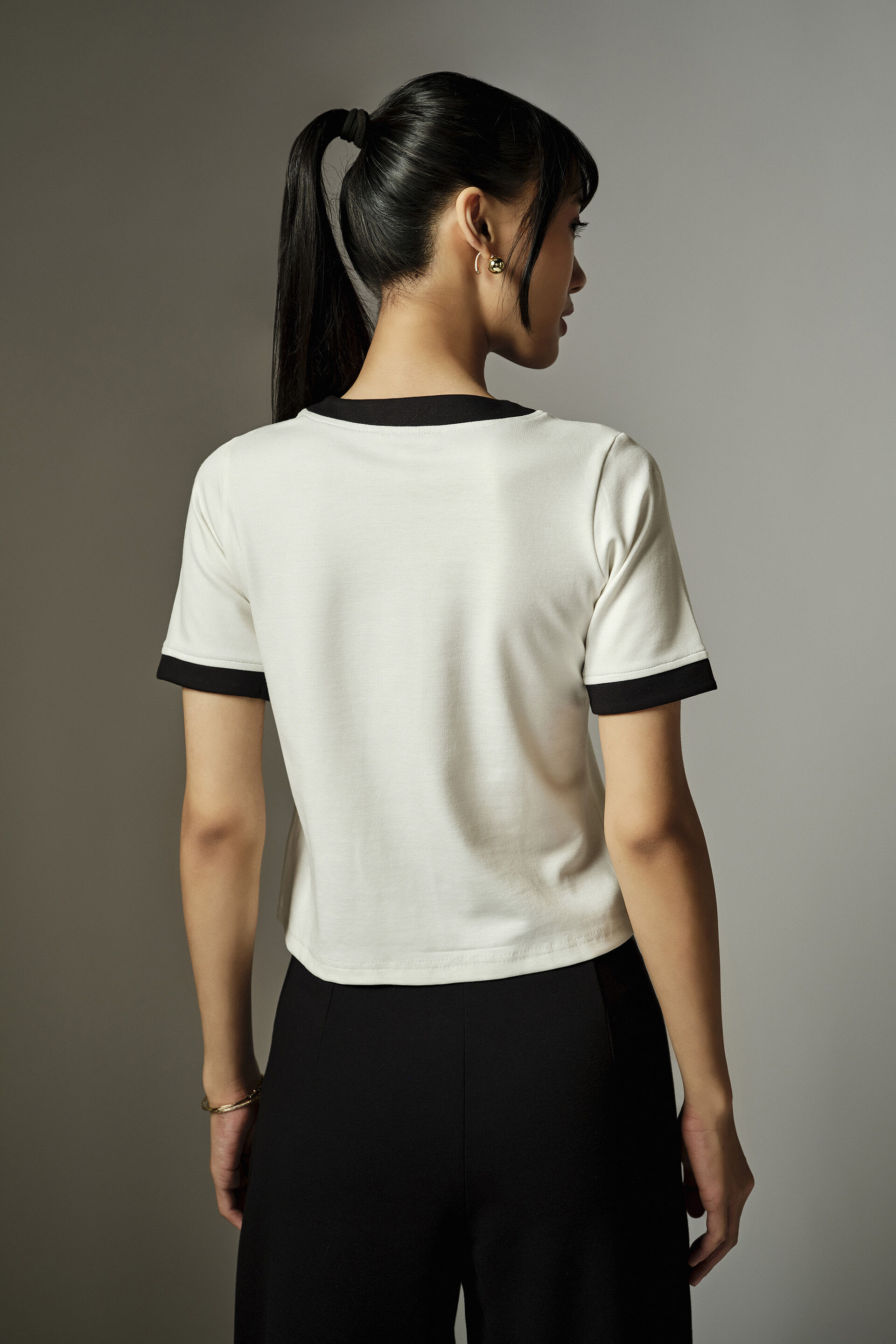 White Contrast Trim Knit Top, White, image 6